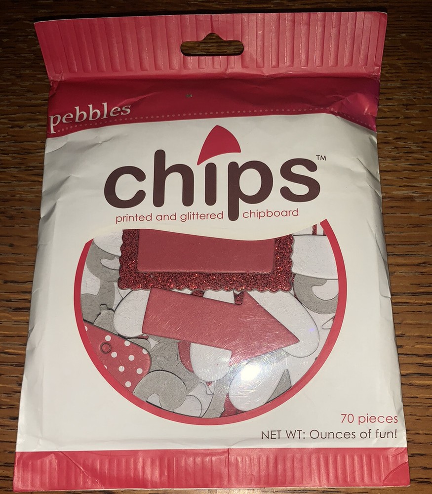 Pebbles Chips Printed & Glittered Red White Chipboard Alphabet 70 Pcs Scrapbook