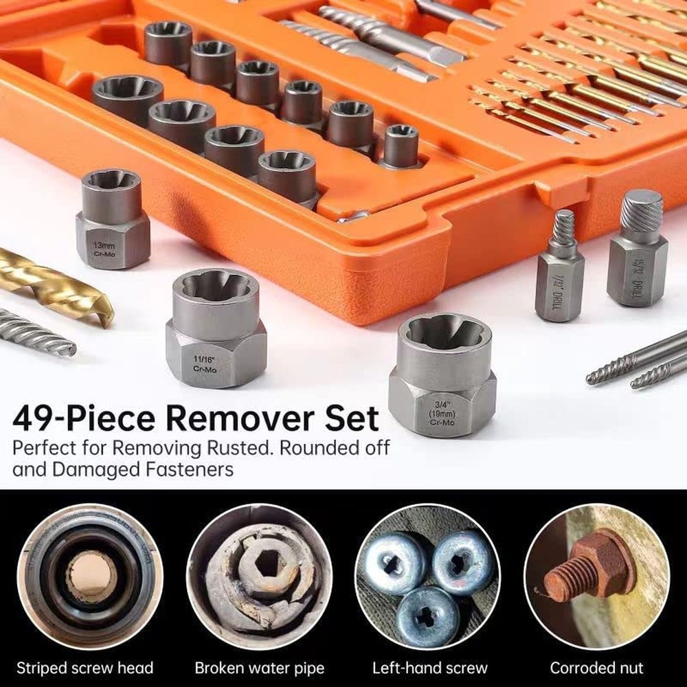 XEWEA 49PCS Screw & Bolt Extractor Set with Left Hand Drill Bit Set, Multi-Sp...