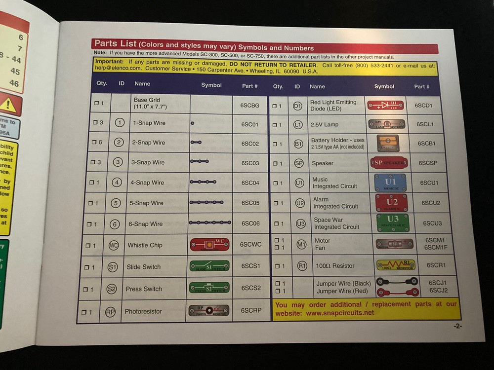 Elenco Snap Circuits REPLACEMENT BOOK ONLY - Projects 1- 101