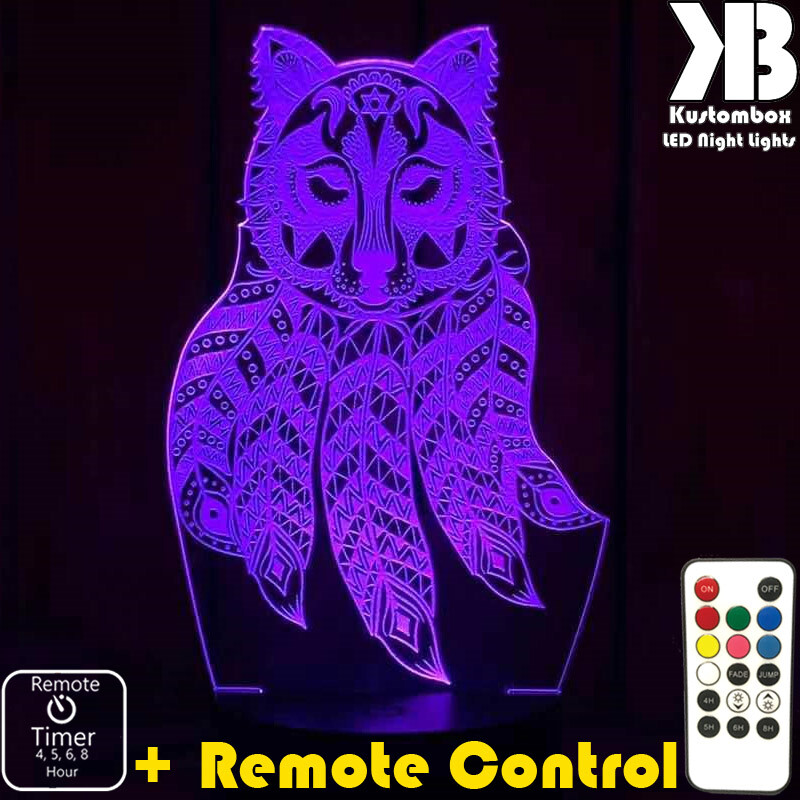 DREAM CATCHER WOLF 3D LED BATTERY & USB POWER NIGHT LIGHT + REMOTE CONTROL