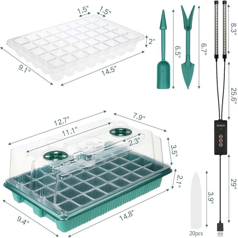 Adjustable Grow Light Seed Starter Kit W/ Humidity Dome & Germination Trays 2 Pc
