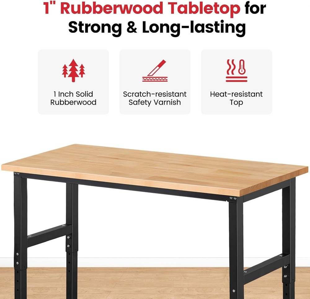Work Bench Garage Workbench Adjustable Height Work Table Shop Woodworking 60x 22