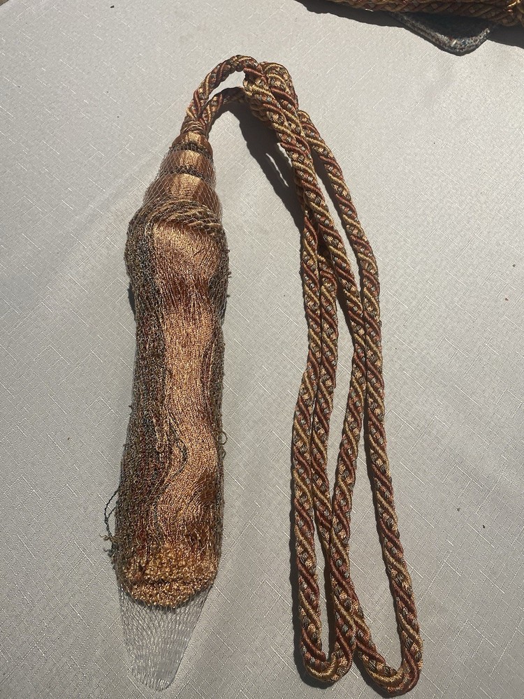 Medium Single Drapery Tassel Tieback Rust Melon Green Brown