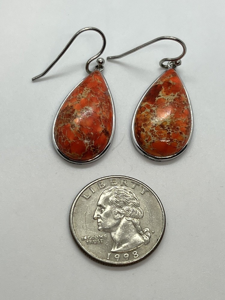 Sterling silver teardrop dangle speckled jasper stone earrings