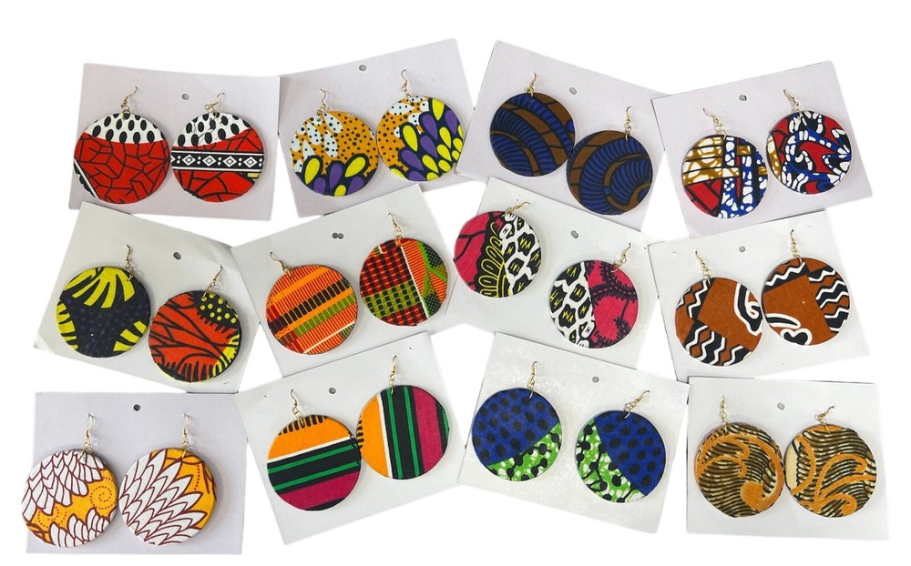 Women's African Print Circle Earrings -- PER DOZEN