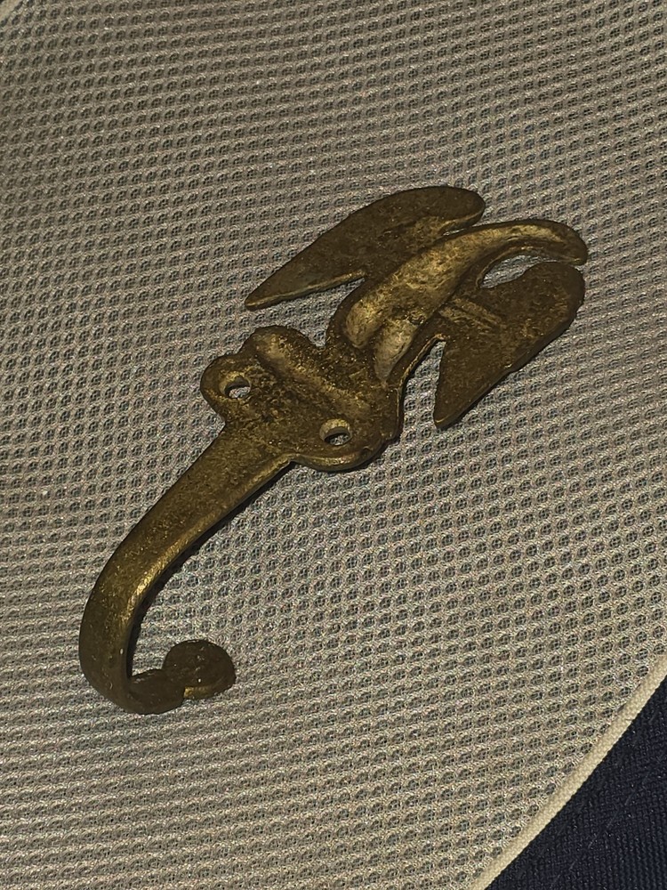 Antique Brass Eagle Hook Hanger Spread Winged Figural Architectural Hardware