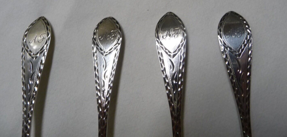 4-Antique Scottish Provincial Silver J. Cornflute, Perth, Teaspoons Initials"AF"
