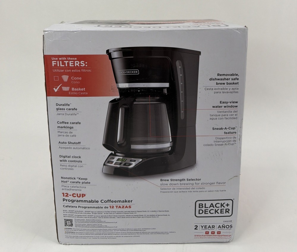 BLACK+DECKER 12-Cup Programmable Coffeemaker, Black, Vortex Technology Digital