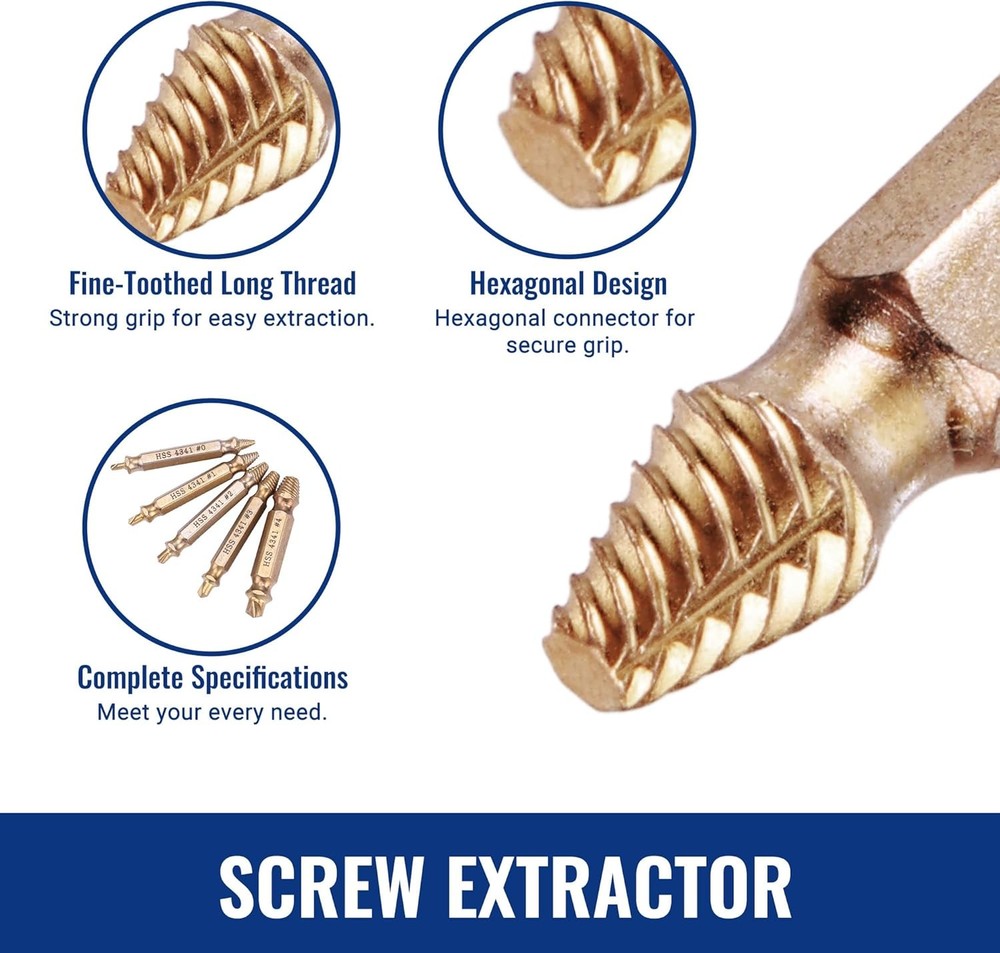 WORKPRO 6PCS Stripped Screw Extractor Set, Titanium Coated Broken Bolt...