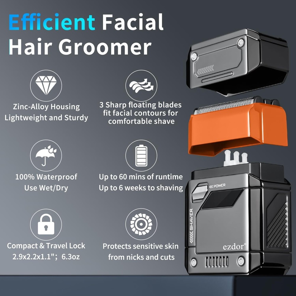 Electric Shavers for Men Face, Mini Razor with 3-Blade, USB-C...