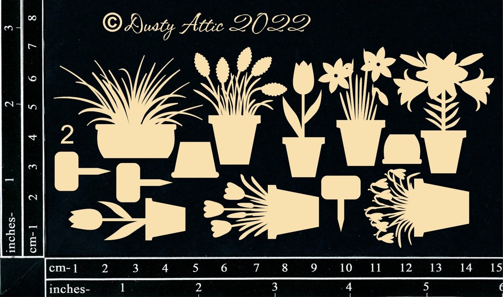 Dusty Attic Chipboard 3x6 - Mini Pot Plants #2, DA3294