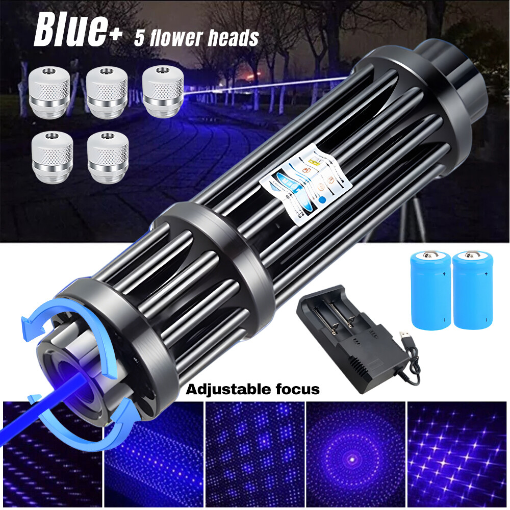 Adjustable Blue Burning Laser Pointer Visible Dot Torch Light Rechargeable