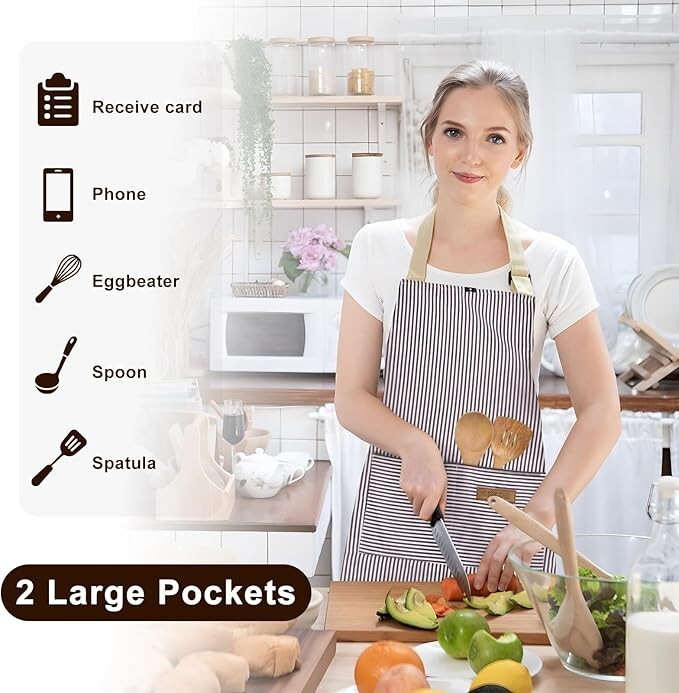 2 Pack Aprons with pockets, Kitchen aprons, Aprons for cooking- Black & White