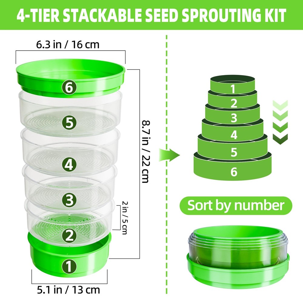 4-Tier Seed Sprouting Stackable Microgreens Growing Kit with Drain Trays