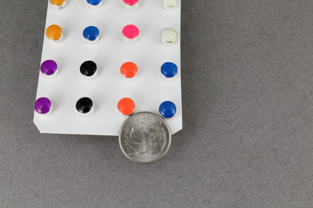 12 pair small enamel stud earrings round post multi assorted colors 6mm wide