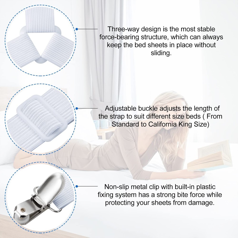 Bed Sheet Straps 4 Pcs Bed Sheet Holders Fitted Sheet Clips Adjustable
