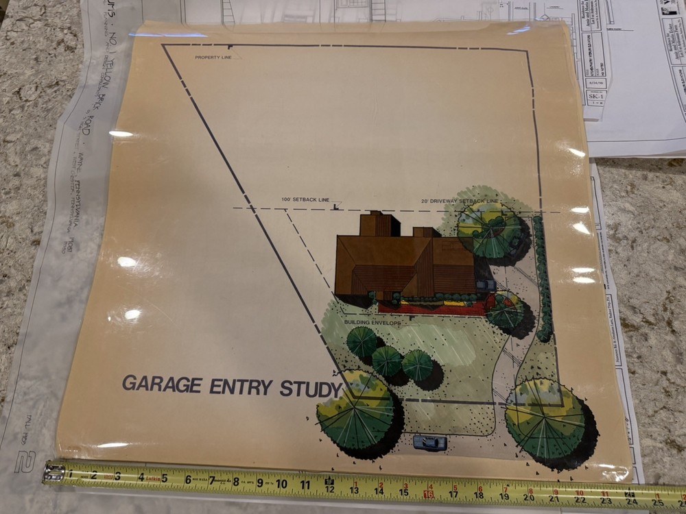 Architectural Garage Entry Study Rendering Hand Colored Site Plan 24x30