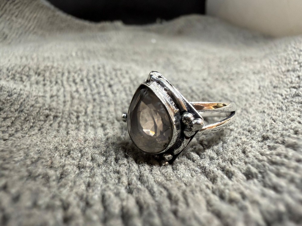 Solid 925 Sterling Silver Large Rose Quartz Teardrop Cabochon Boho Handmade Ring