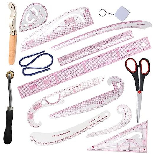 French Curve Ruler for Pattern Making, 15 Pieces Clear Sewing Ruler Set for