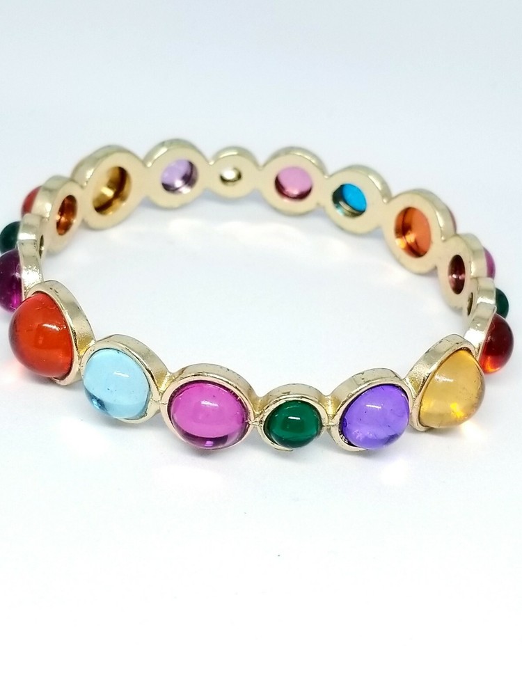 Multi-color Plastic Cabochon Gold Tone Bangle Bracelet