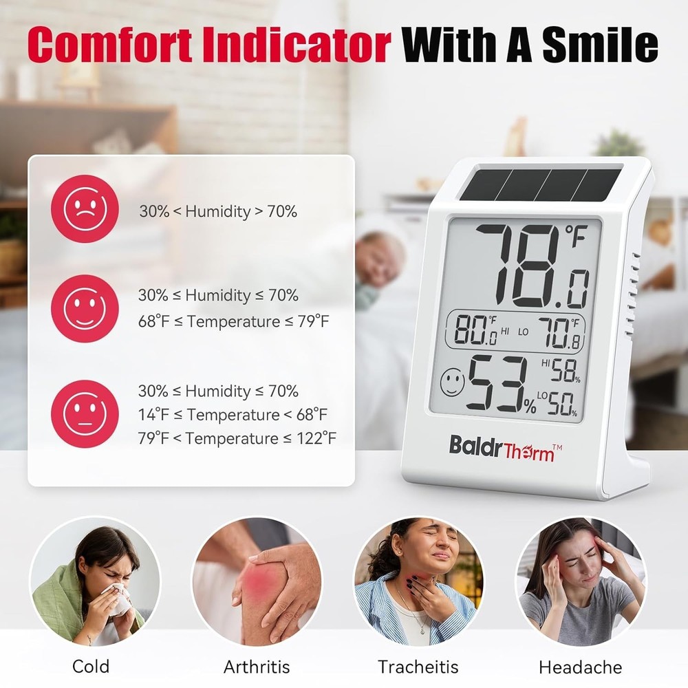 Solar-Powered 3.2'' Digital Thermometer with Max/Min Readings - 1 Support