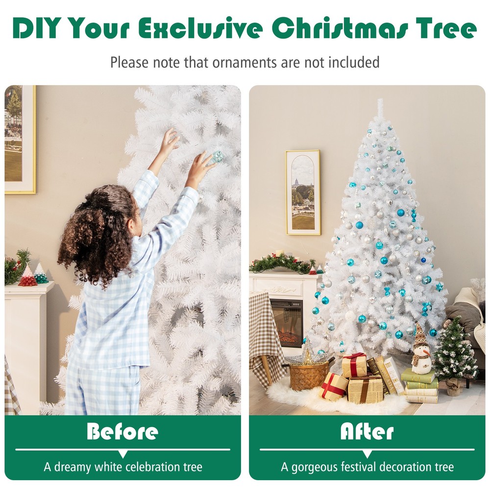 7.5ft White Christmas Tree Classic Pine Tree PVC Material Thicken Tips(White)
