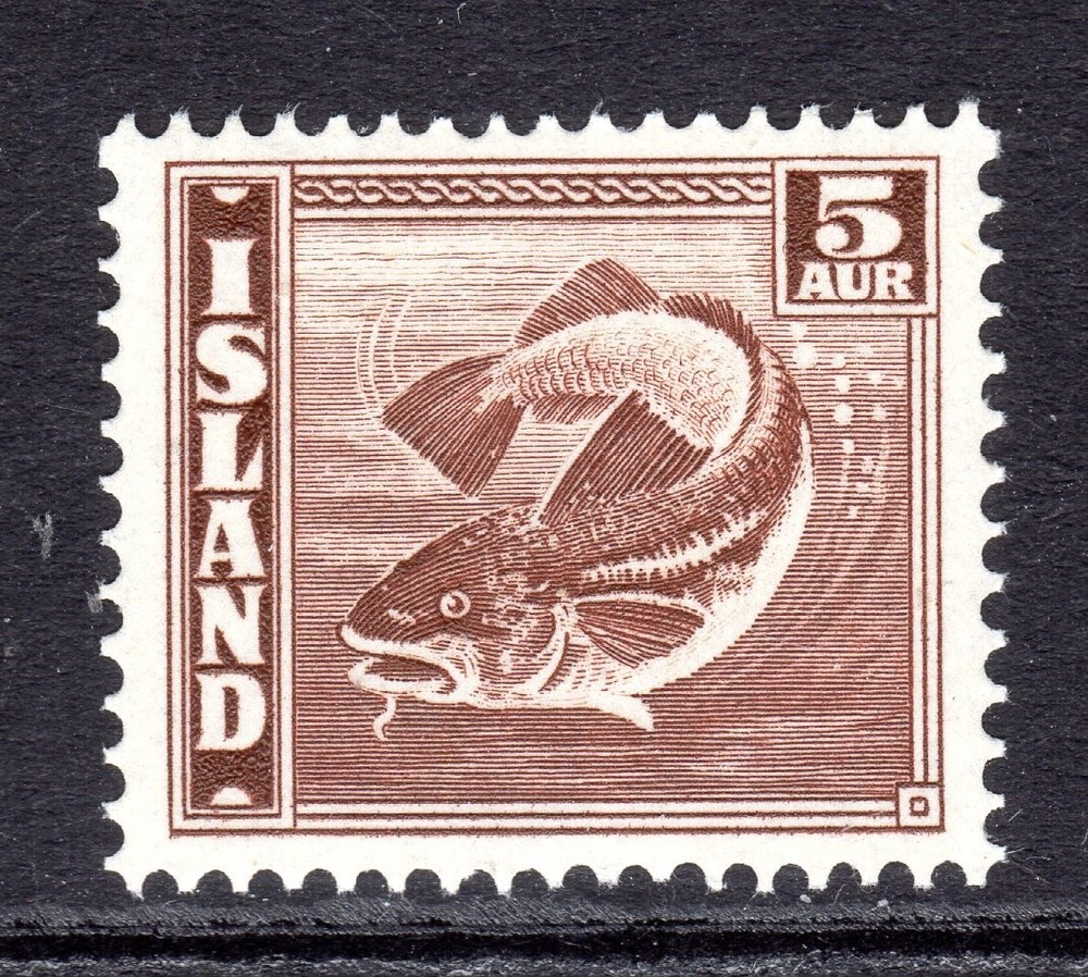 Iceland Scott # 219 VF MNH 1939 5 Aurar Codfish Dark Brown