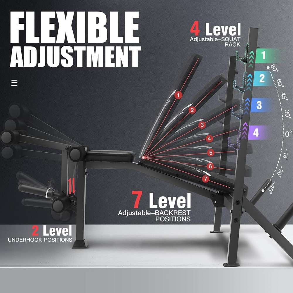 900LBS Weight Bench Set with Squat Rack, Adjustable Bench Press Set with Leg Ext