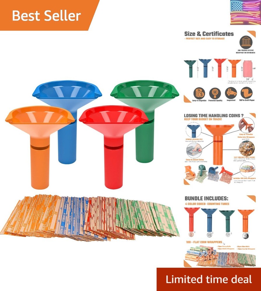 Coin Storage & Sorter Tubes 4 Color – Coded Coin Counters Tubes and Assorted ...