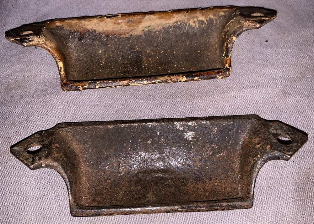 Great Set 2 Antique Cast Iron Bin Cabinet Pulls