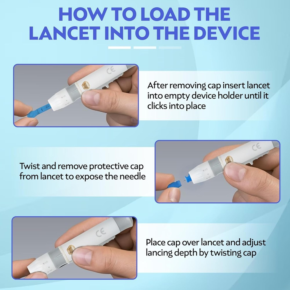One Step Lancing Device Pen, 5 Depth Settings, Less Pain Design, Blood...