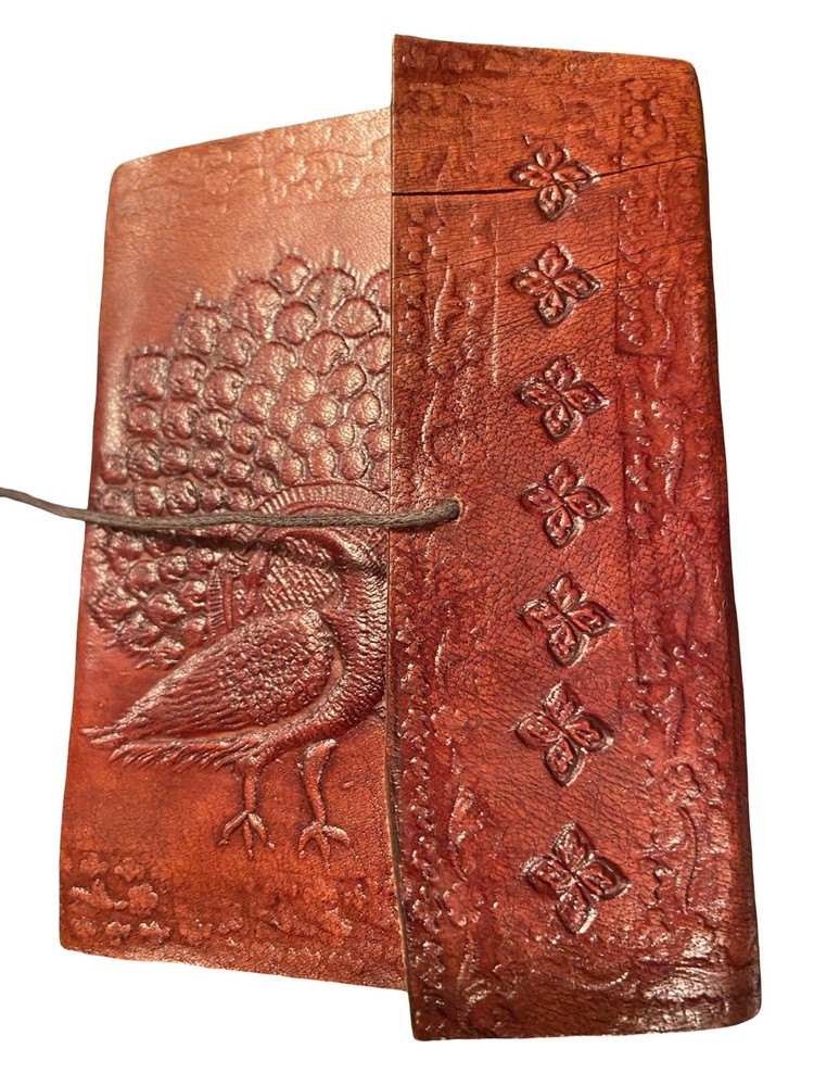 Mini Leather Bound Journal with Embossed Peacock Design