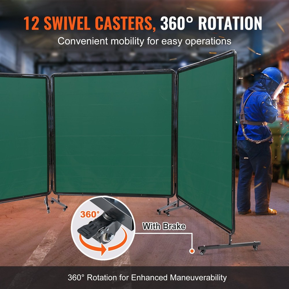 Welding Screen with Frame, 6' x 6' 3 Panel Welding Curtain Screens, Flame-Resist