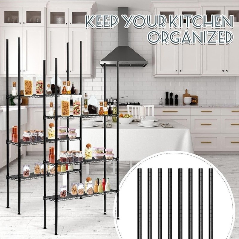 74 Inch Chrome Wire Shelving Posts 8 Pack Adjustable Shelf Clips Storage New