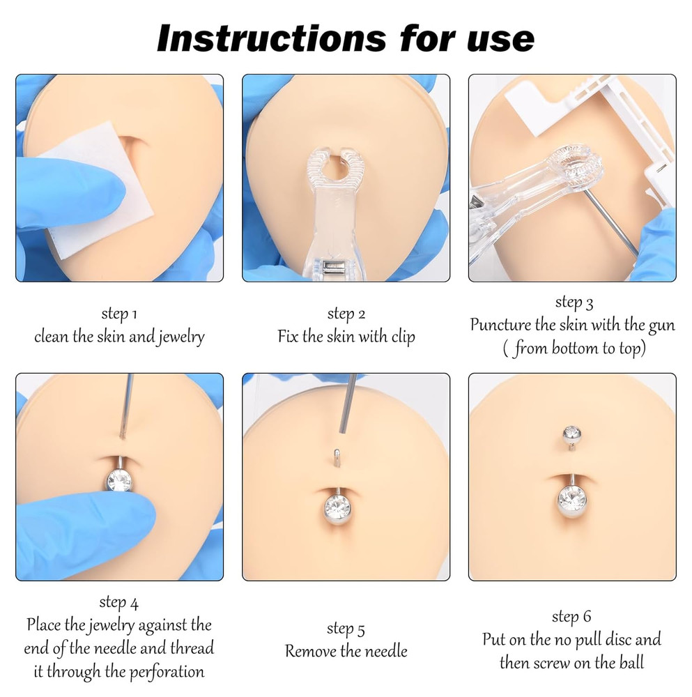 QWALIT Belly Button Piercing Gun Kit - Silver Navel Piercing Gun