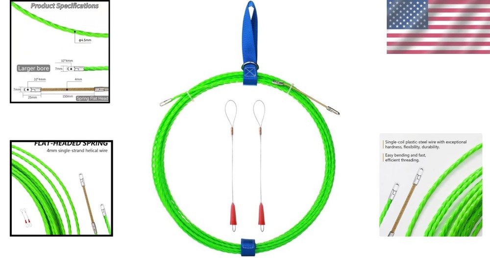 Flexible 49FT Fish Tape Wire Puller with Fastener for Efficient Wiring Tasks