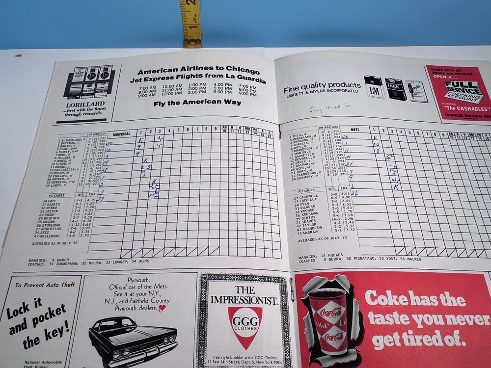 18-20 July 1969 New York Mets Baseball Program v Expos Unscored