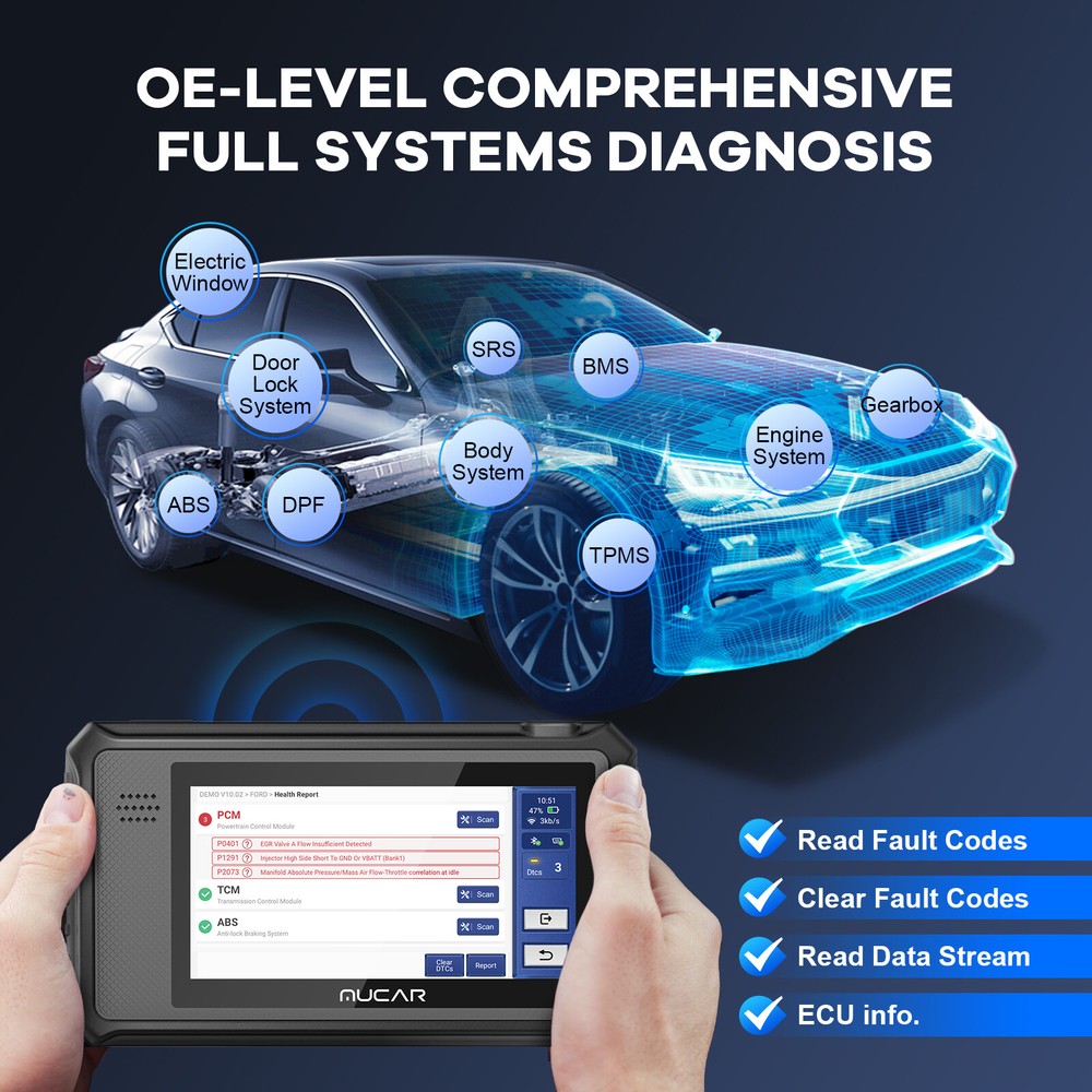 MUCAR VO6 All Systems Auto Diagnostic Scanner OBD2 Scanner E-CU Coding 28 Resets