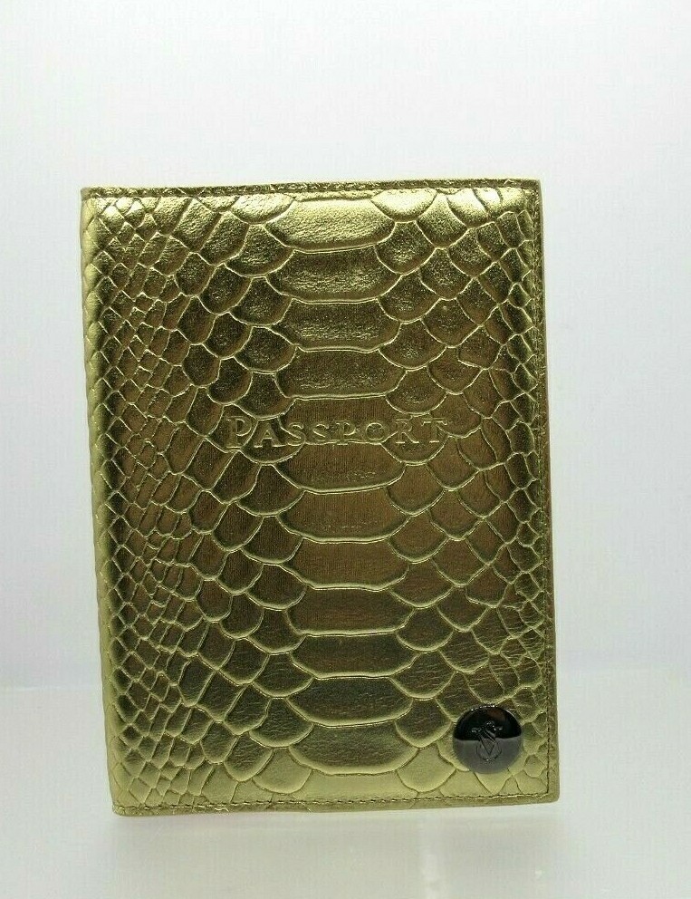 Victoria's Secret Passport Cover NEW w Tags Gold Python Embossed