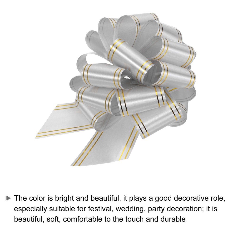 10pcs 4" Large Pull Bow Metallic Silver Gift Wrapping Bows with Gold Edge