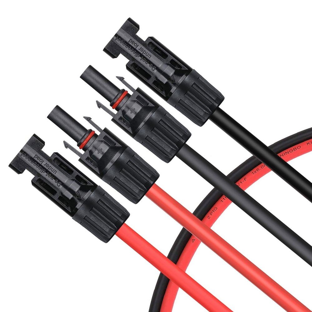 1 Pair Solar Panel Battery Extension Cables 10AWG Solar Panel Cables Black+Red