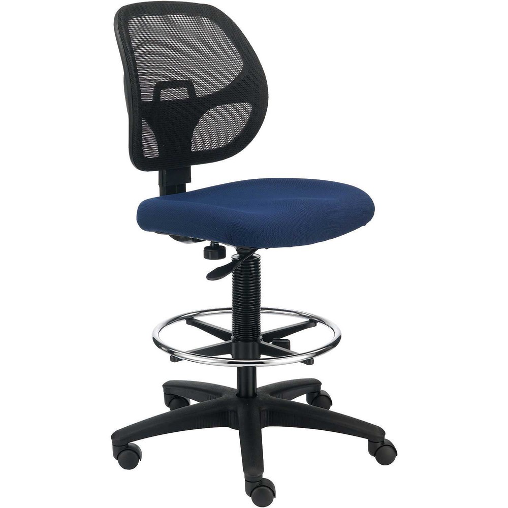 Armless Mesh Drafting Stool Fabric Blue Mid Back