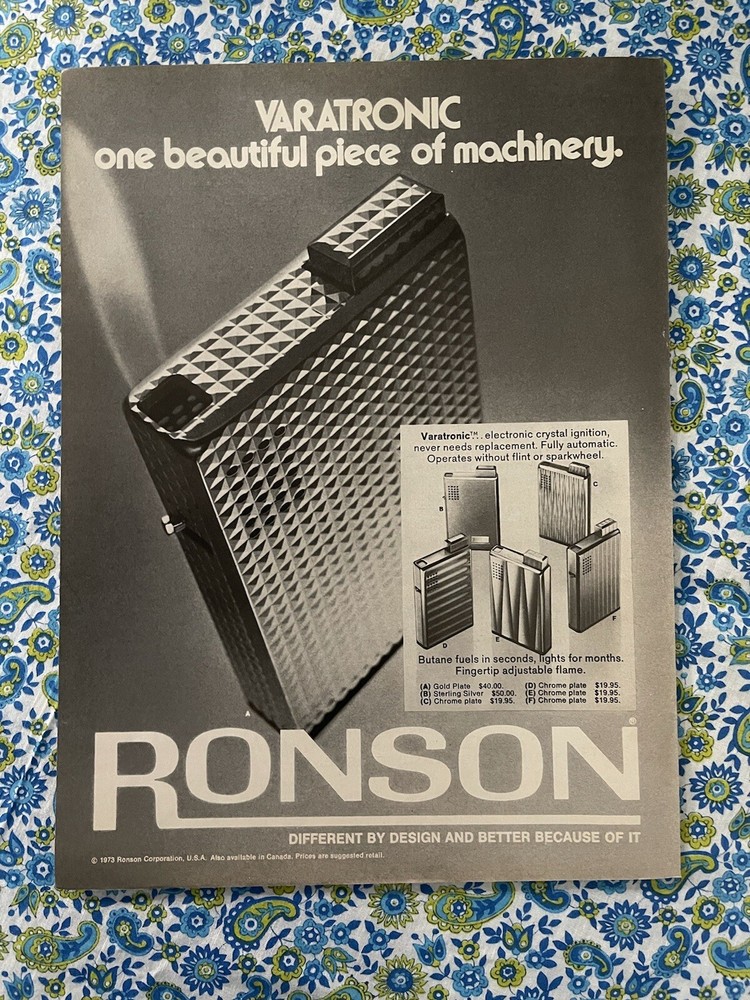 Vintage 1973 Ronson Veratronic Lighter Print Ad