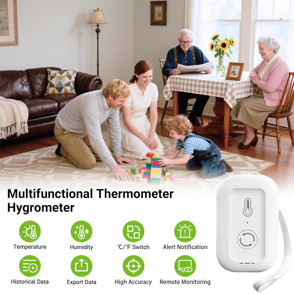 Wifi Thermometer Hygrometer, Smart Humidity Temperature Sensor with App Notifica