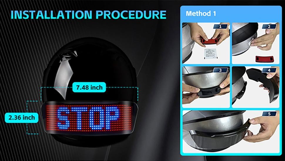 LED Helmet Display Rgb Programmable Warning Light Motorcycle Bike App Screen