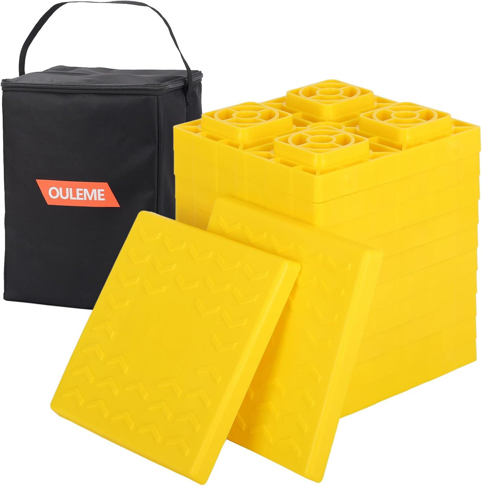 12 Pack RV Leveling Blocks Stackable Interlocking Pads with Carrying Bag