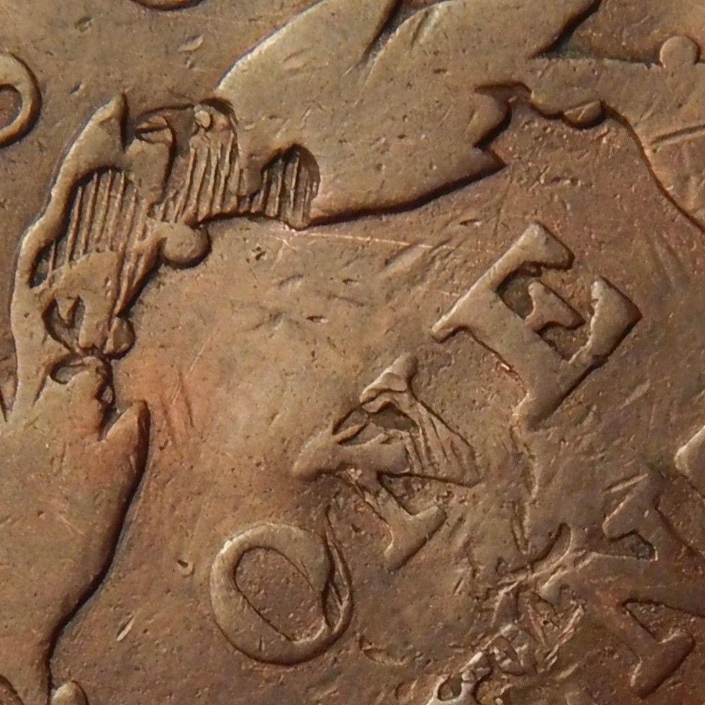 Large cent/penny 1825 quadruple eagle counter stamp unique