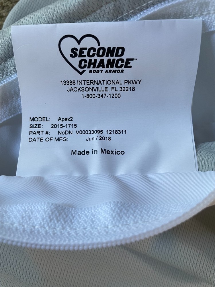 SECOND CHANCE Concealable Armor Plate Carrier Apex2 Polymicro White S Tail