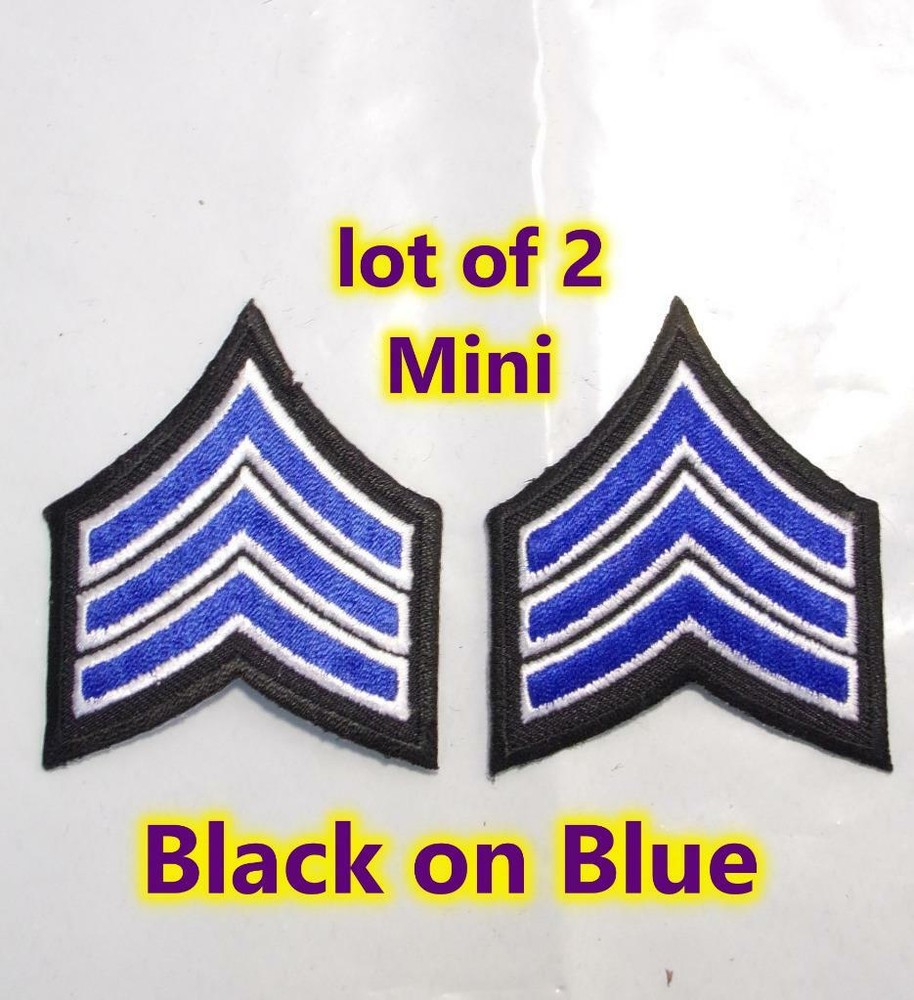 2 Lot Mini Sergeant Stripes Blue on Black 2"x2 1\2 Uniform Cap & Hat Police