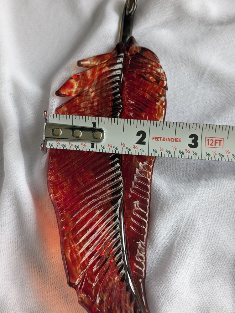 Art Glass Feather Suncatcher Window Decor Autumn Fall Rust Red